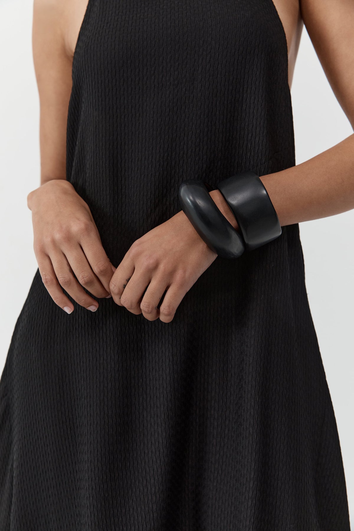 Textured Weave Halter Dress - Black