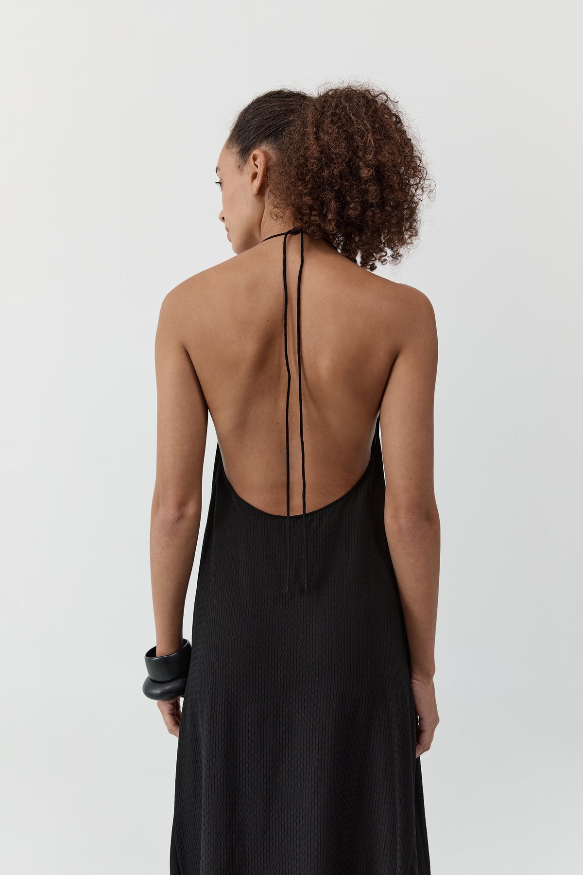 Textured Weave Halter Dress - Black