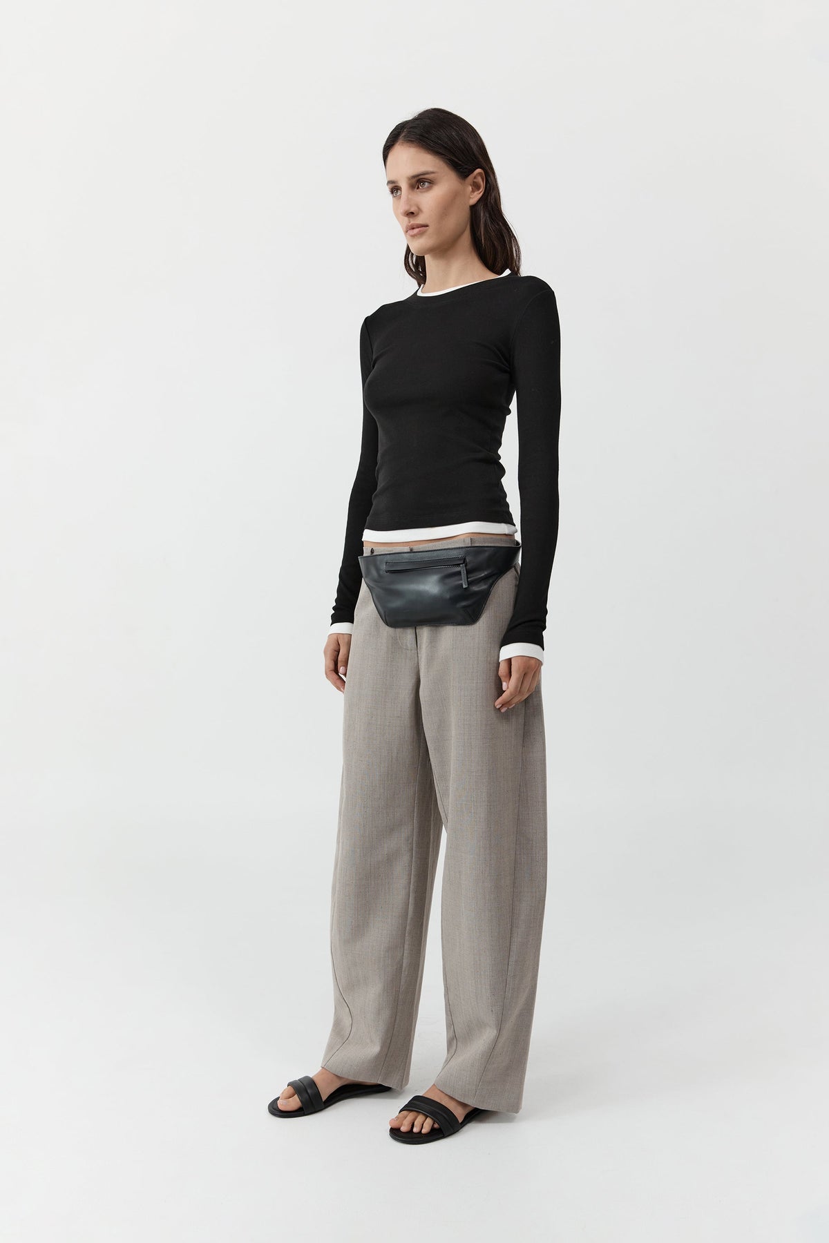 Organic Cotton Layered Long Sleeve Top - Jet Black