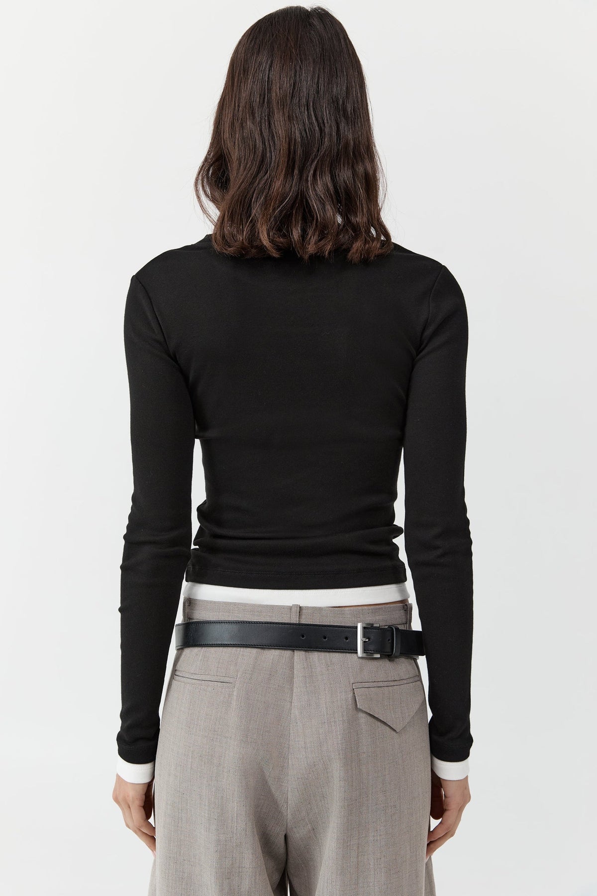 Organic Cotton Layered Long Sleeve Top - Jet Black