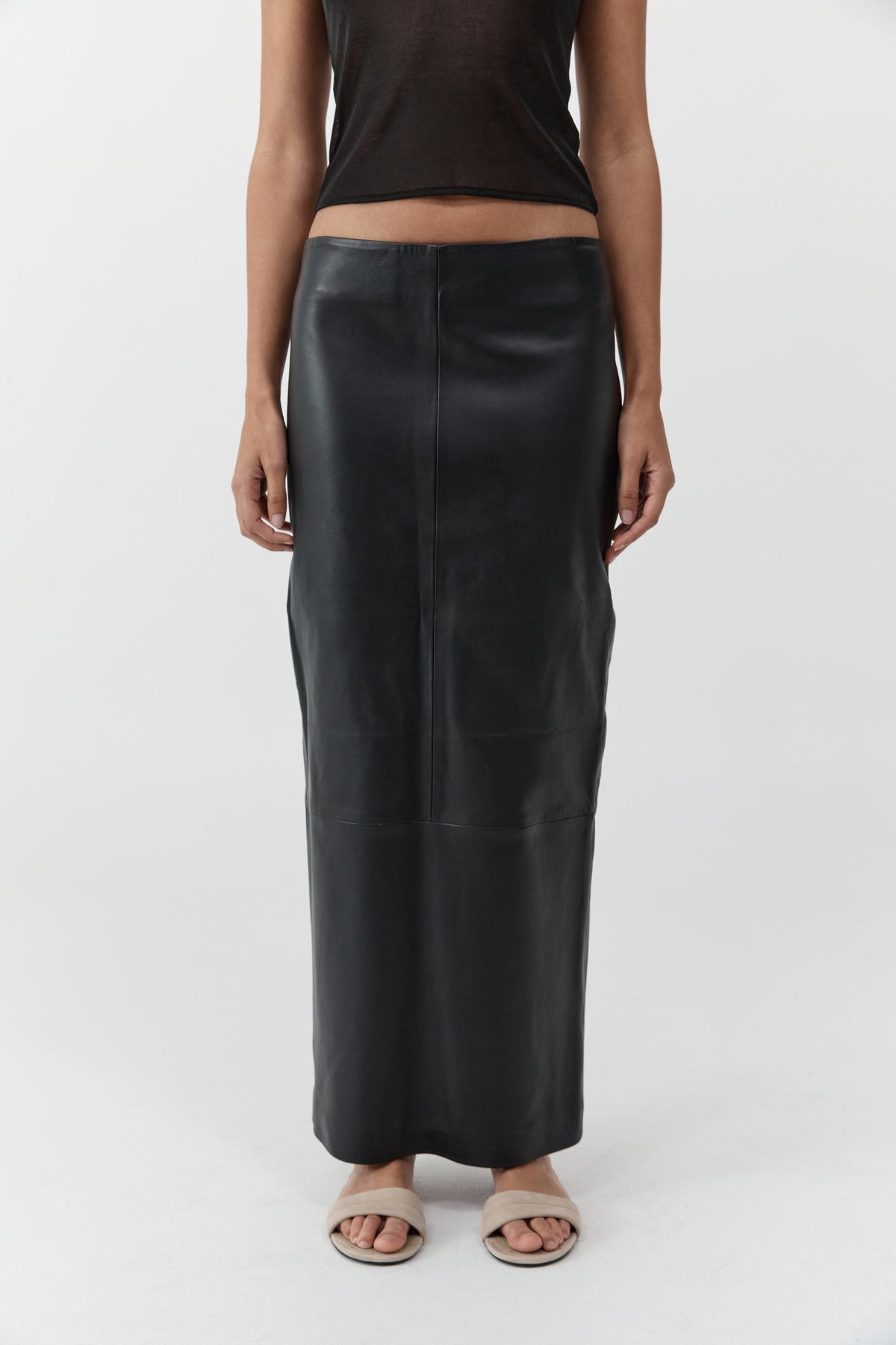 Leather Column Skirt - Black