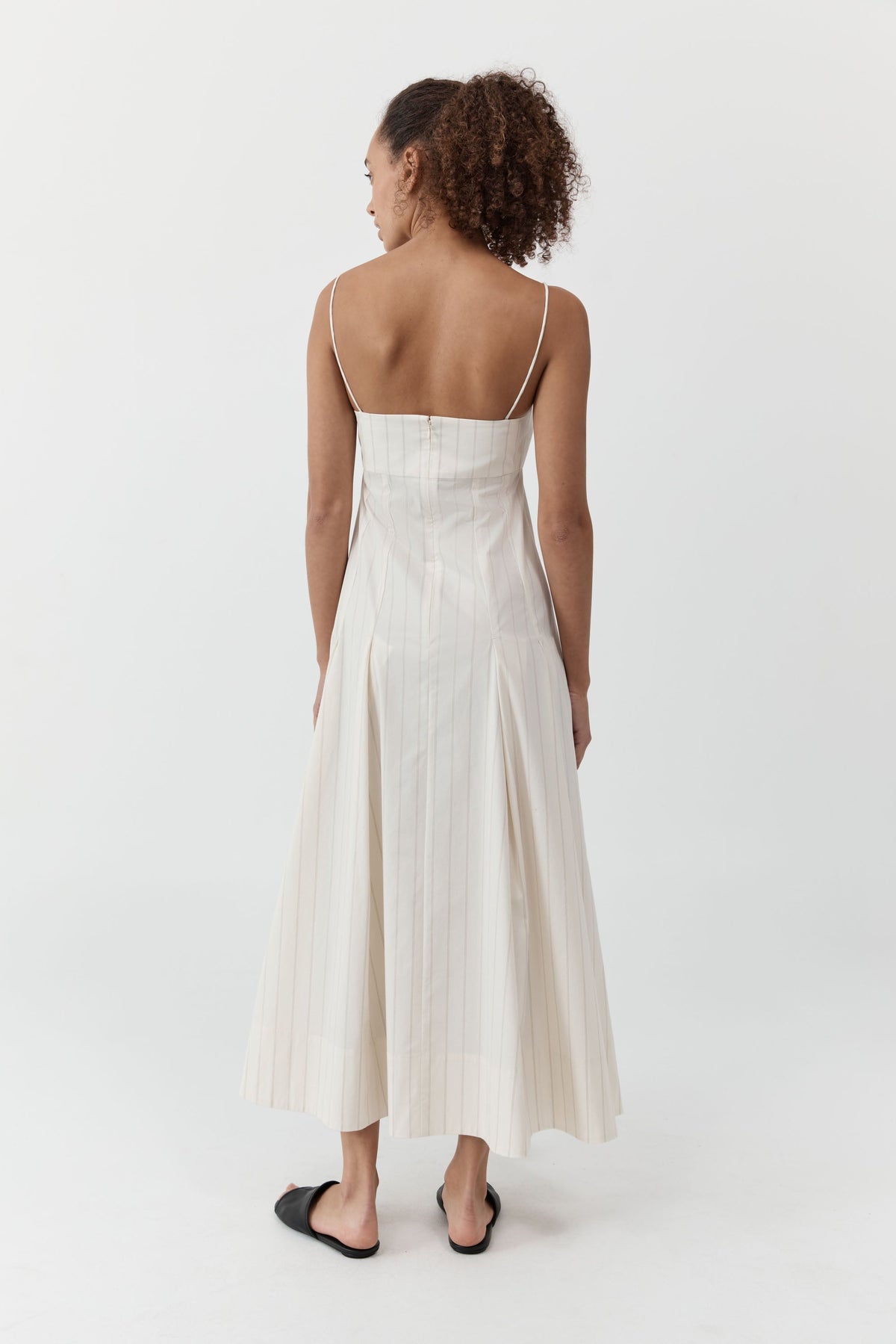 Everyday Cotton Pleat Dress - Ecru Stripe