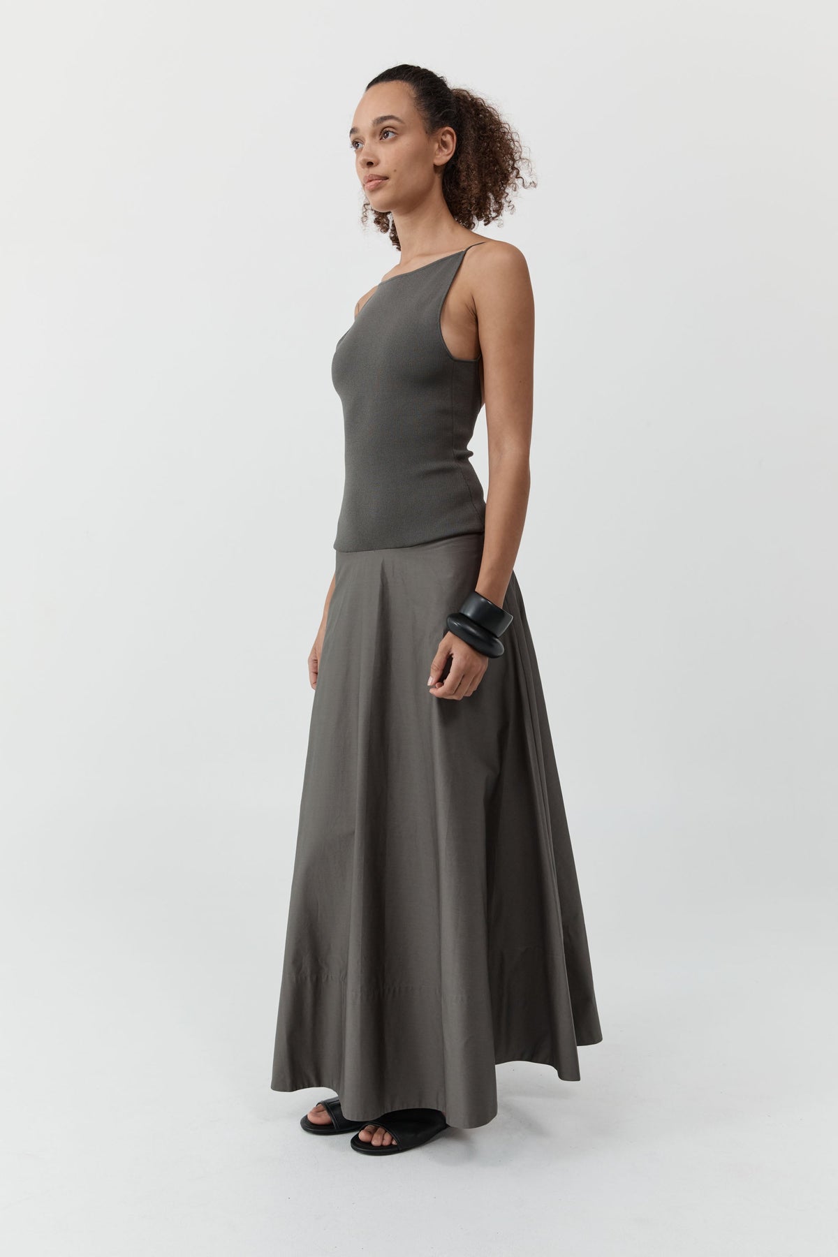 Backless Circle Hem Dress - Khaki