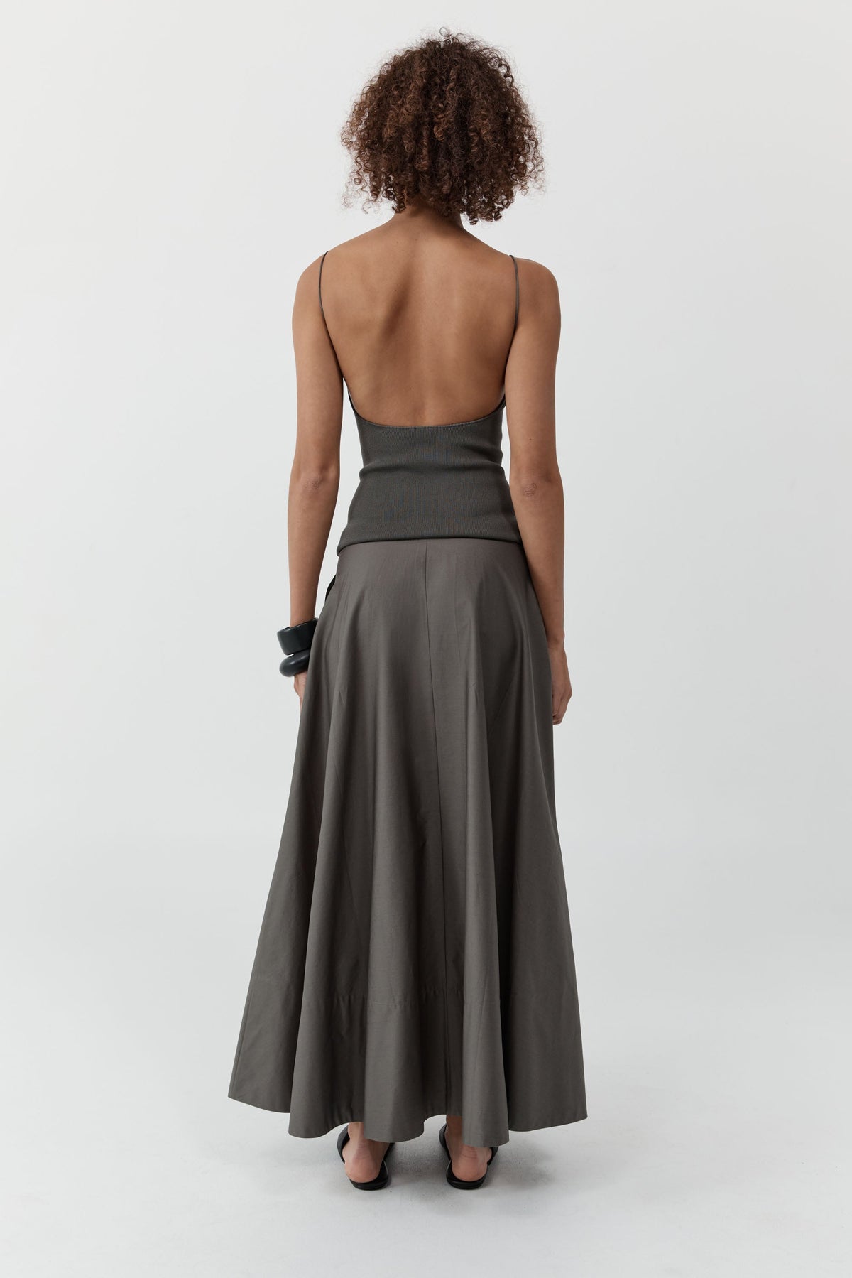 Backless Circle Hem Dress - Khaki