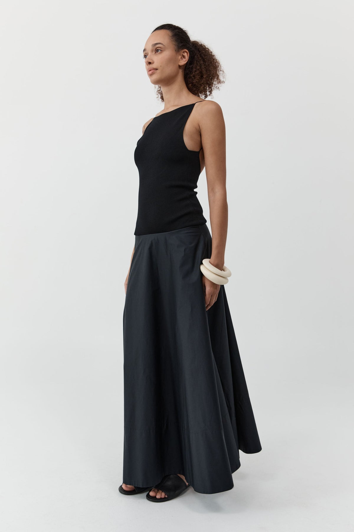 Backless Circle Hem Dress - Black