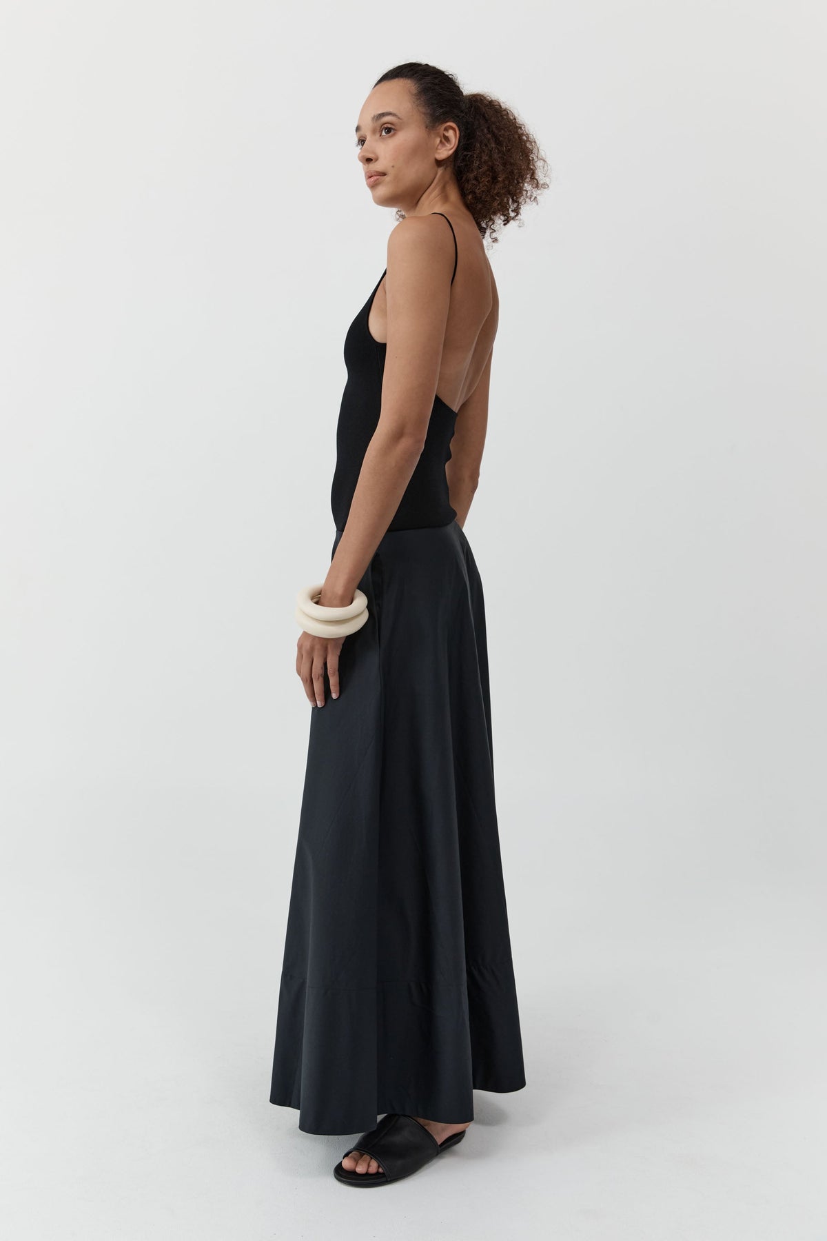 Backless Circle Hem Dress - Black
