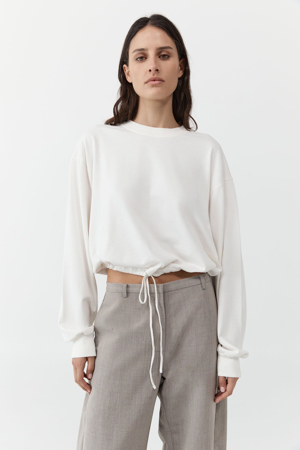 Drawstring Long Sleeve Top - Off White