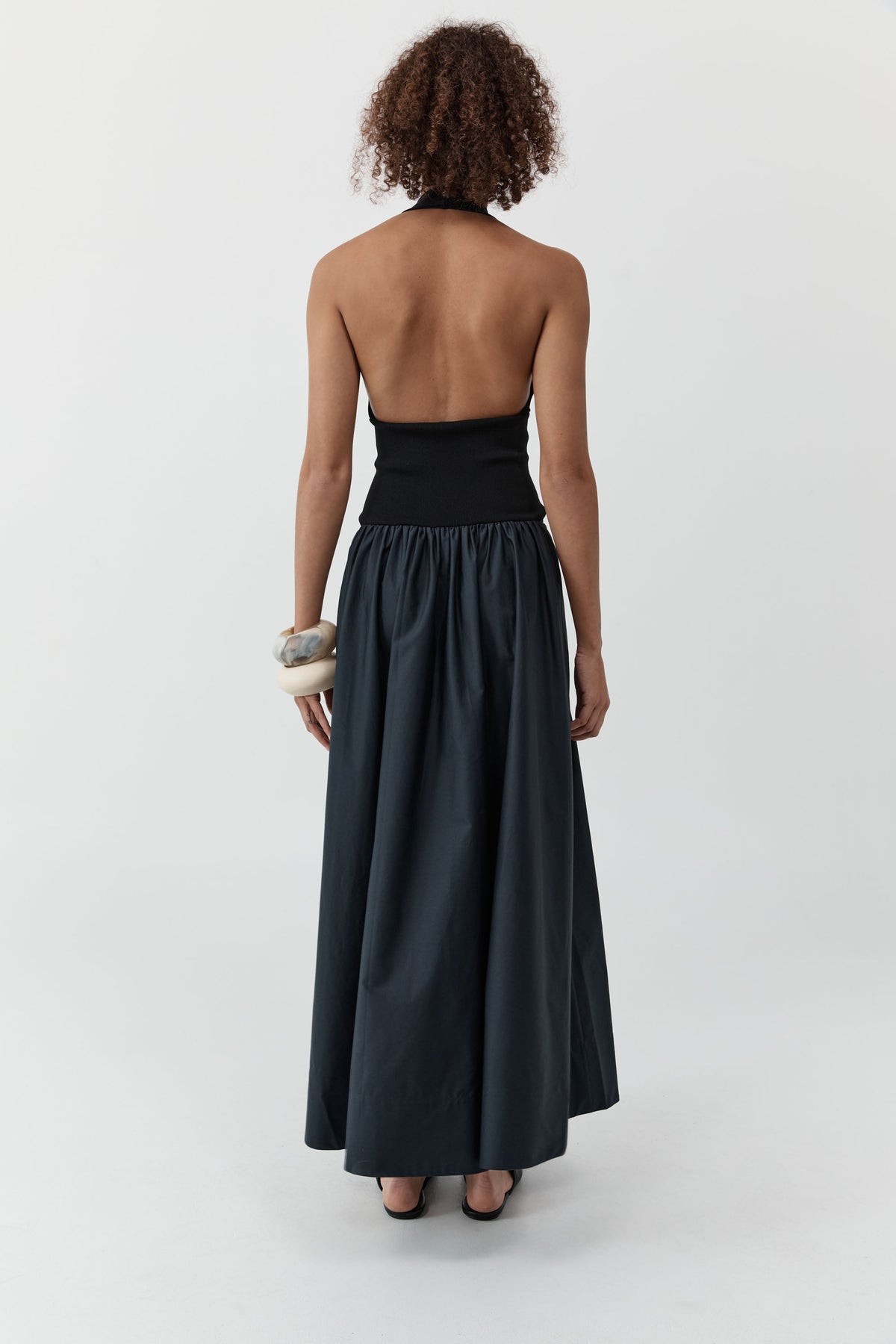 Knit Halter Backless Dress - Black