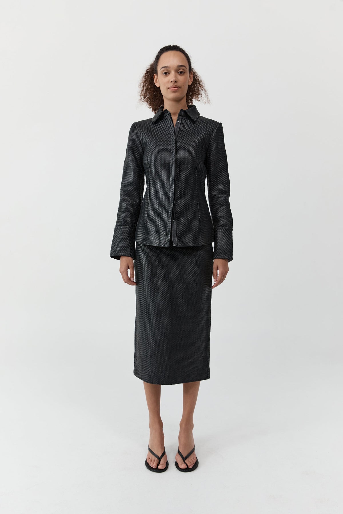 Woven Leather Shirt - Black