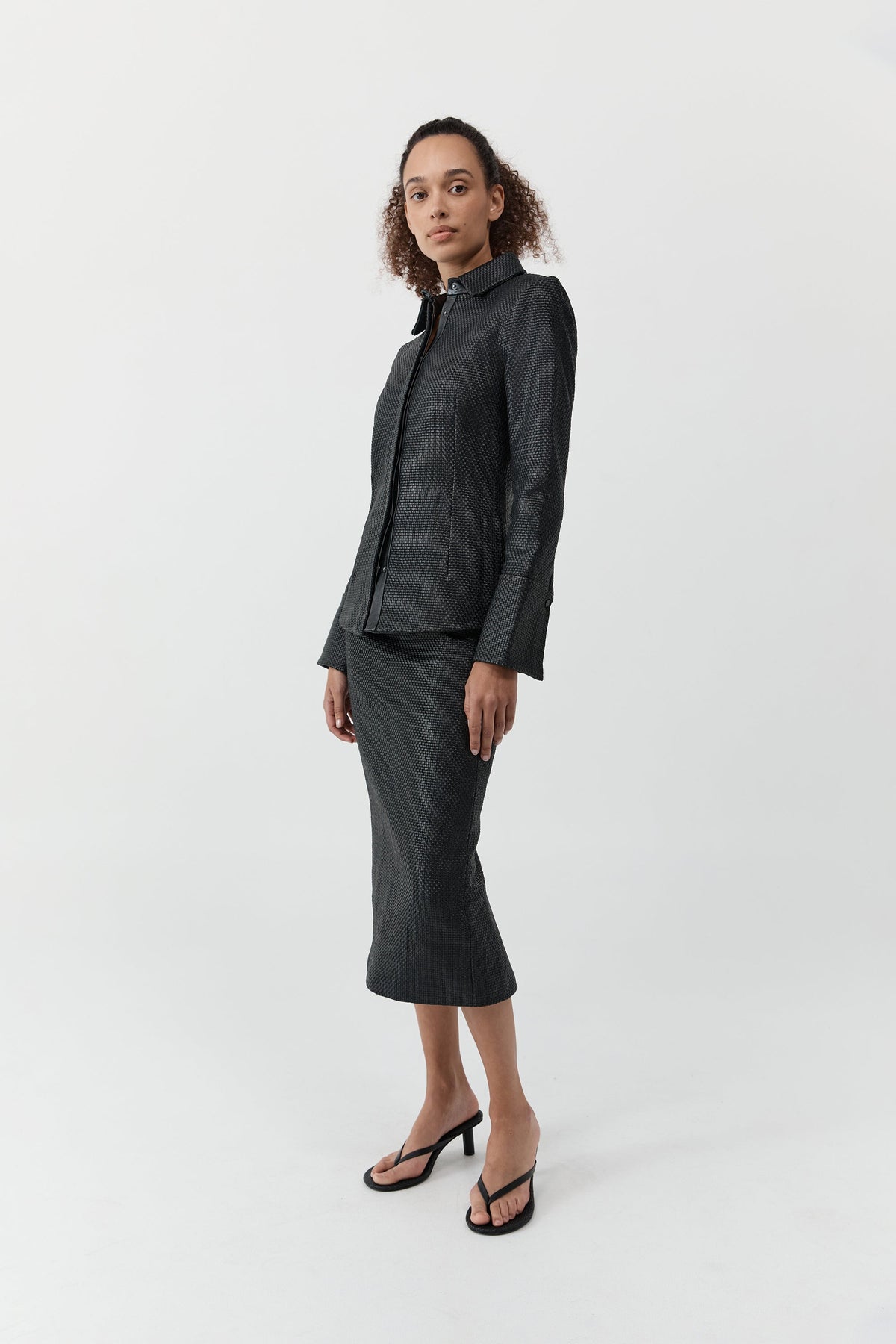 Woven Leather Skirt - Black