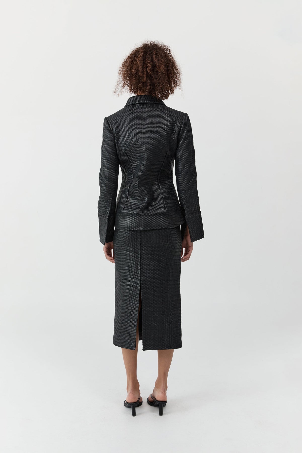 Woven Leather Skirt - Black