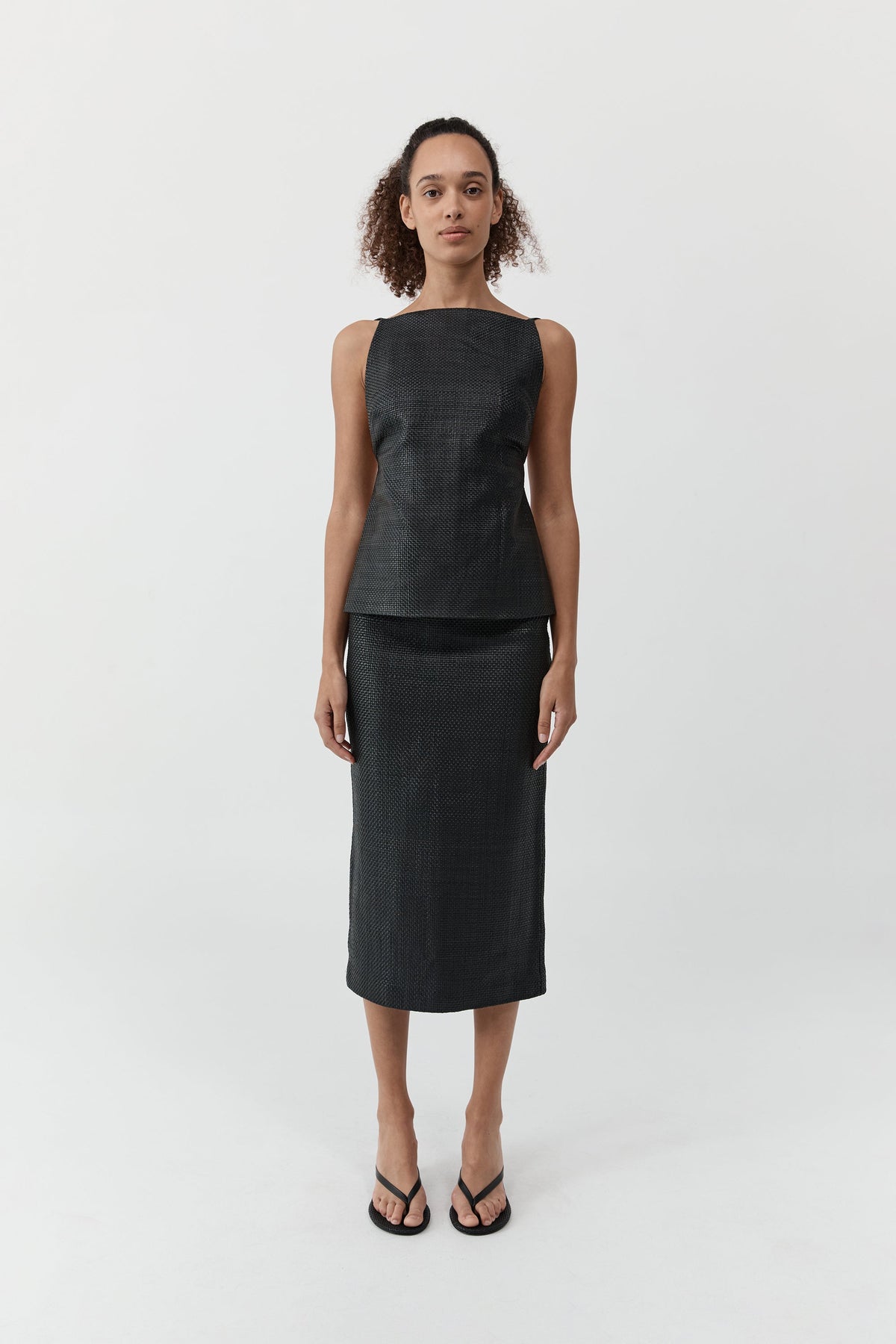 Woven Leather Skirt - Black
