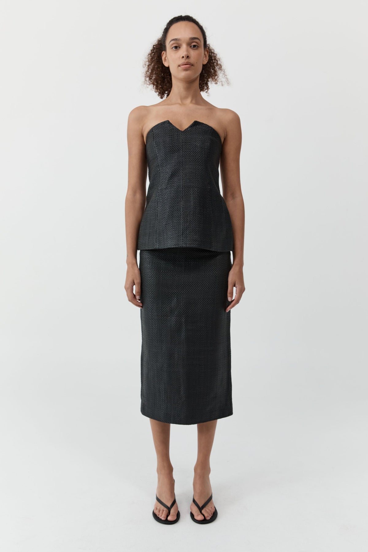 Woven Leather Strapless Bodice - Black