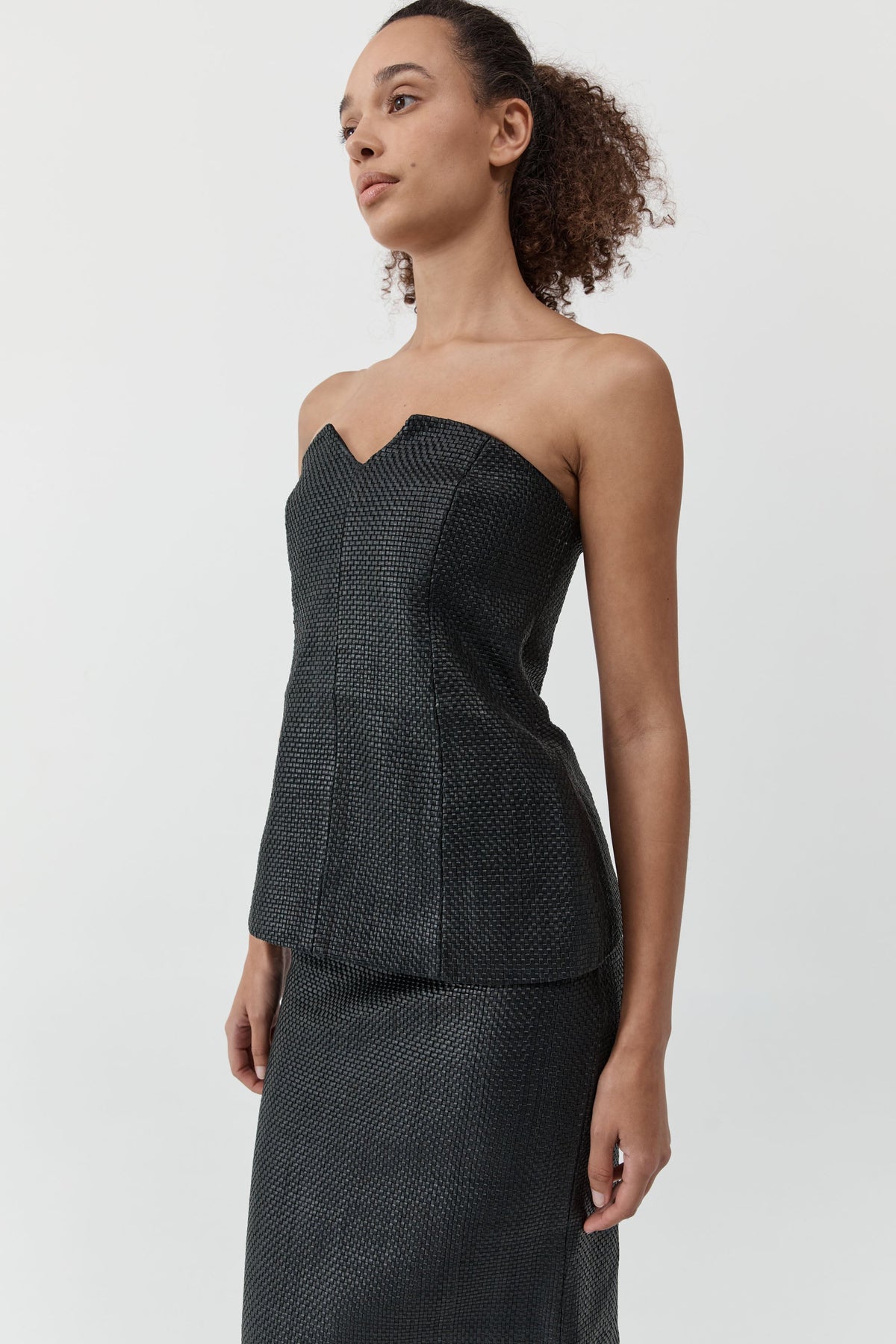 Woven Leather Strapless Bodice - Black