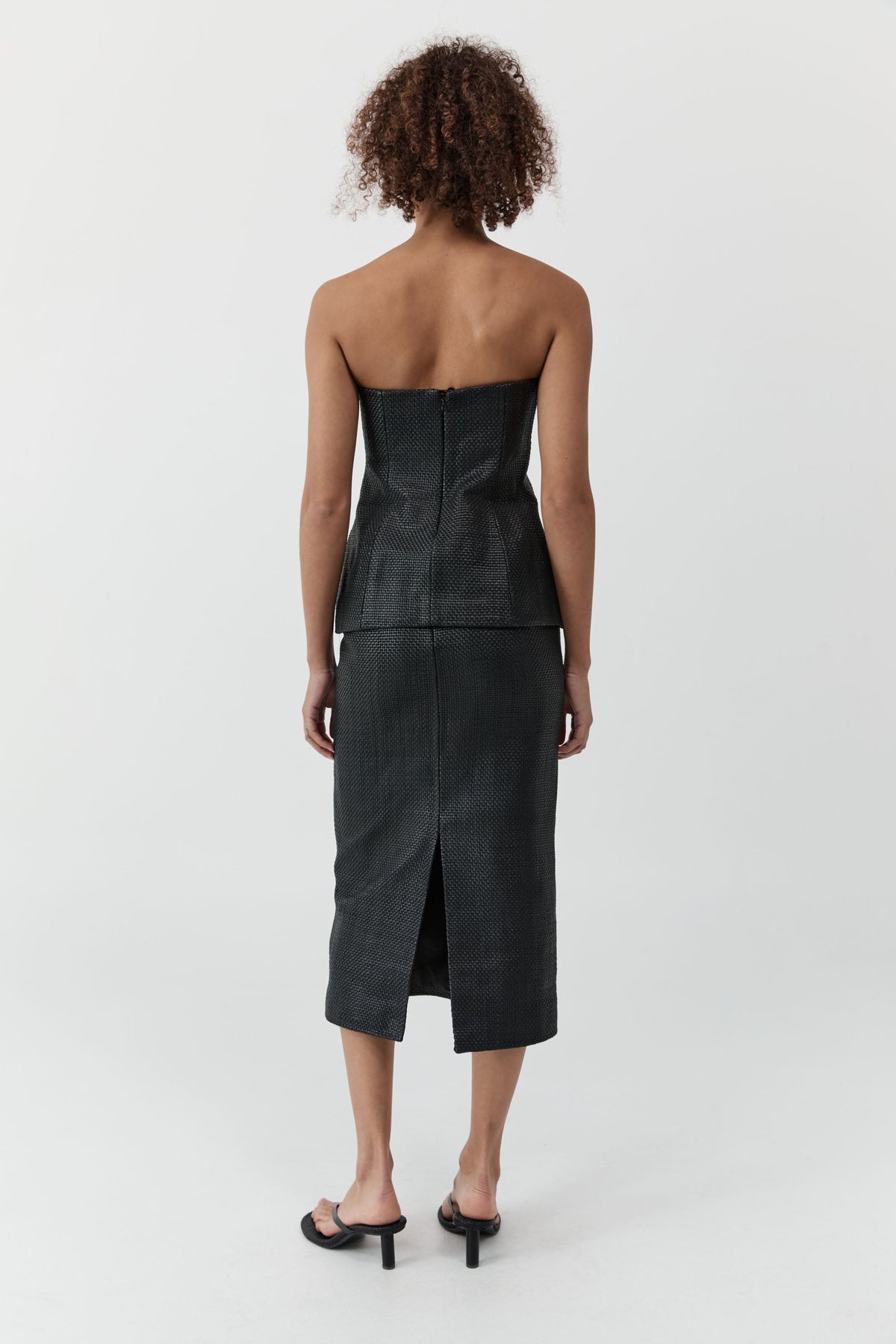 Woven Leather Strapless Bodice - Black