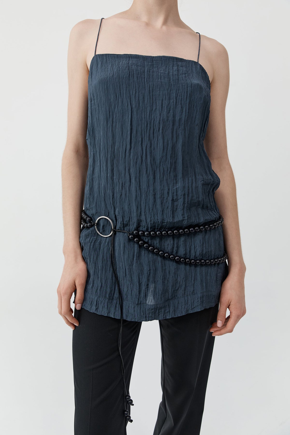 Crinkle Square Neck Mini Dress - Ink