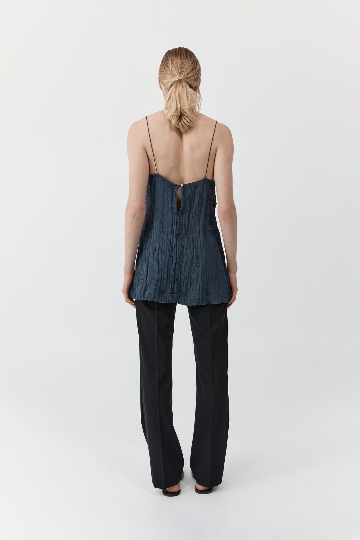 Crinkle Square Neck Mini Dress - Ink