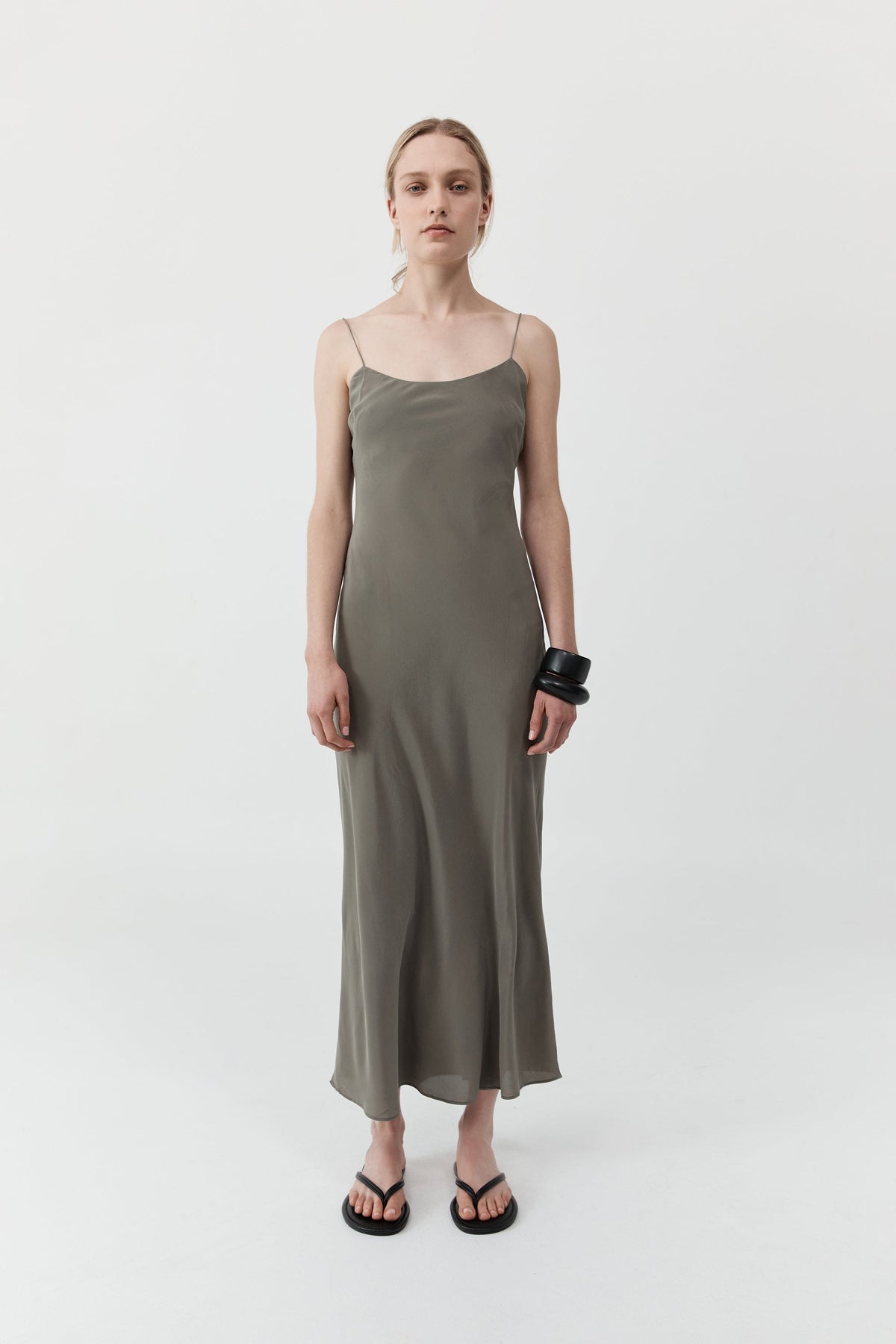 Silk Slip Dress - Smokey Olive