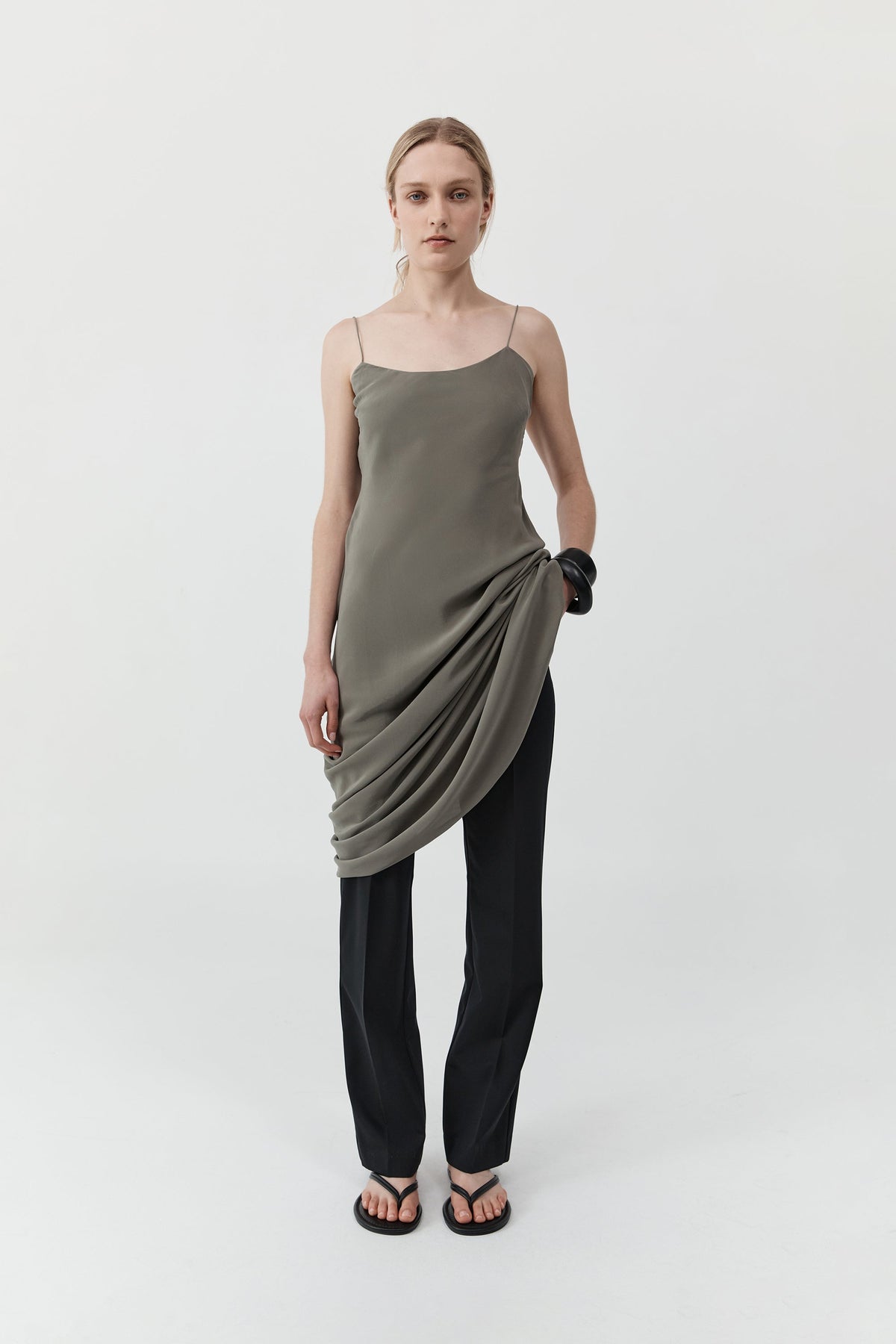 Silk Slip Dress - Smokey Olive
