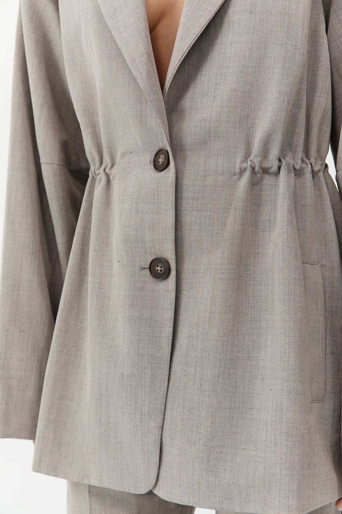 Drawstring Waist Blazer - Pebble Melange