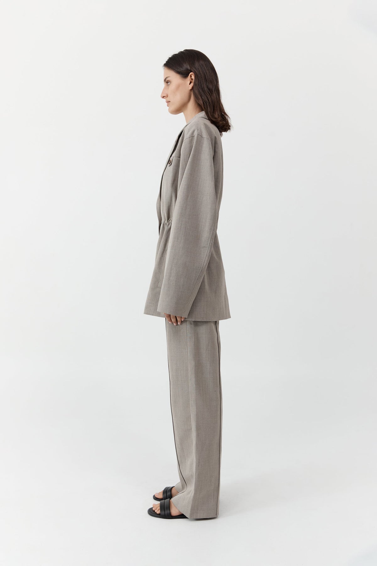 Drawstring Waist Blazer - Pebble Melange