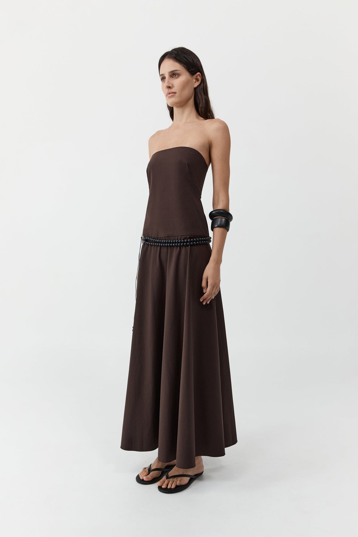 Strapless Rouleau Dress - Bark