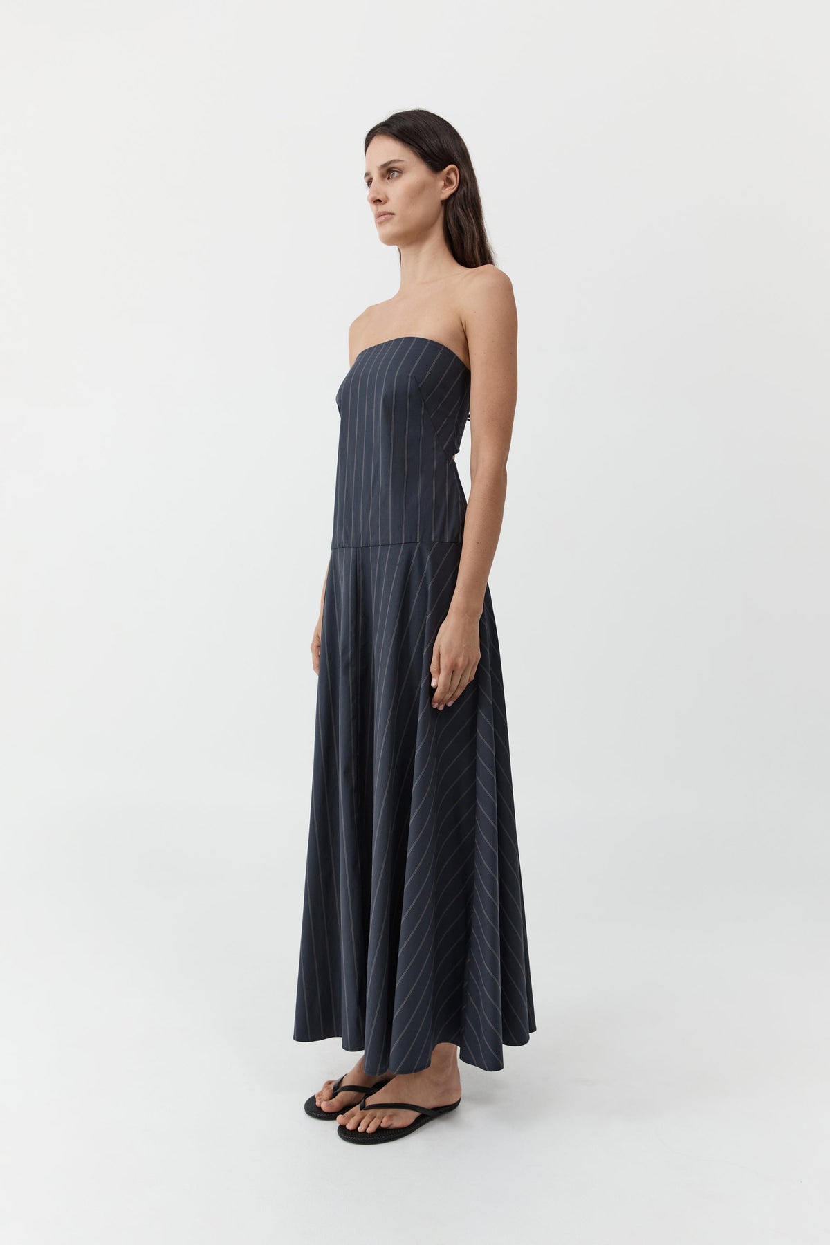 Strapless Rouleau Dress - Ink Stripe