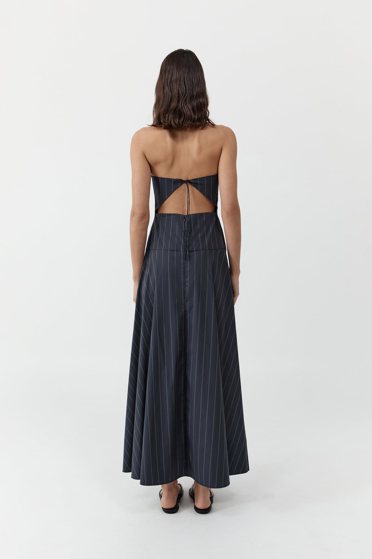 Strapless Rouleau Dress - Ink Stripe