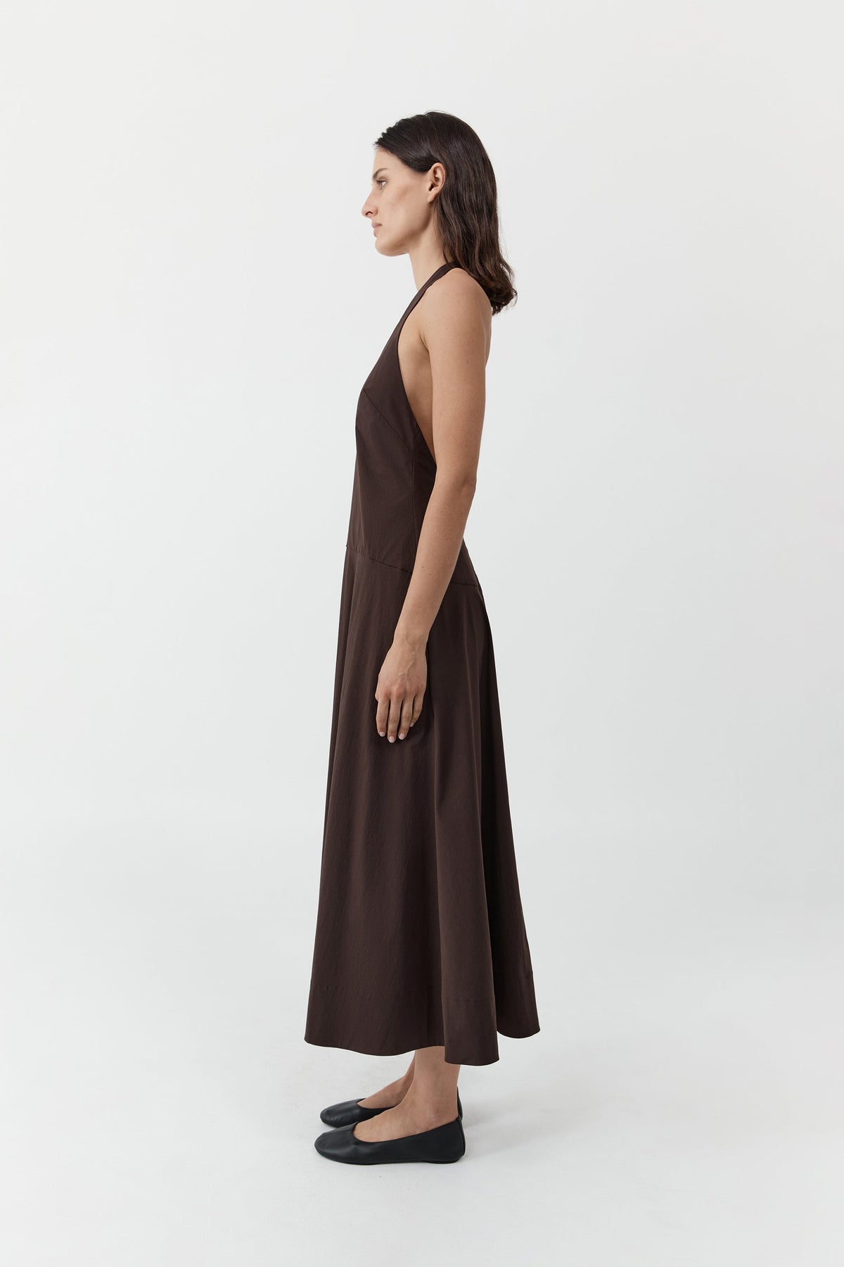 Halter Plunge Dress - Bark