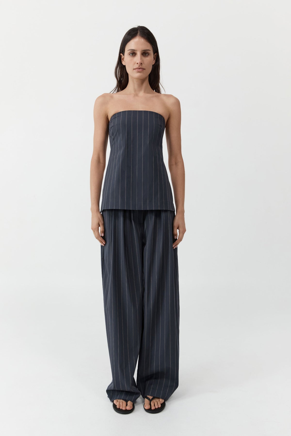 Stripe Relaxed Pleat Pants - Ink Stripe