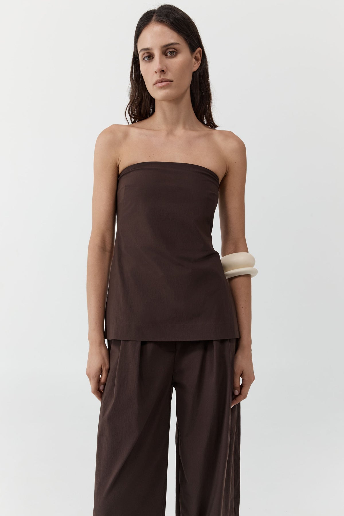Strapless Rouleau Tie Top - Bark