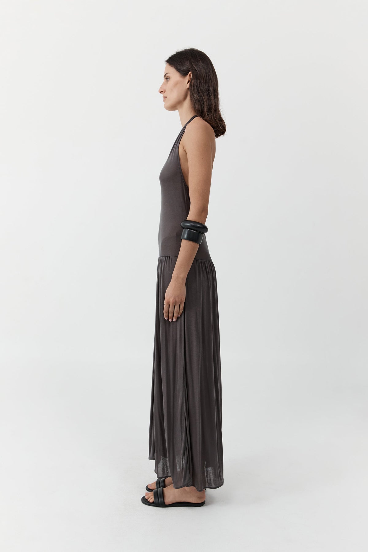 Fluid Jersey Halter Dress - Soot