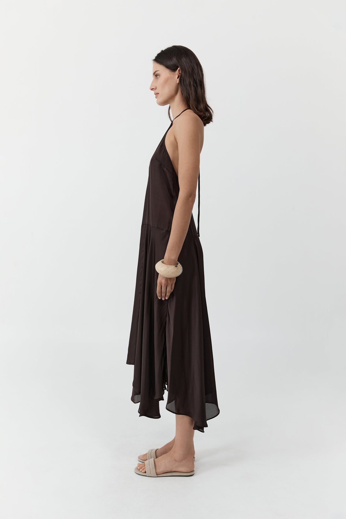 Silk Handkerchief Halter Dress - Bark