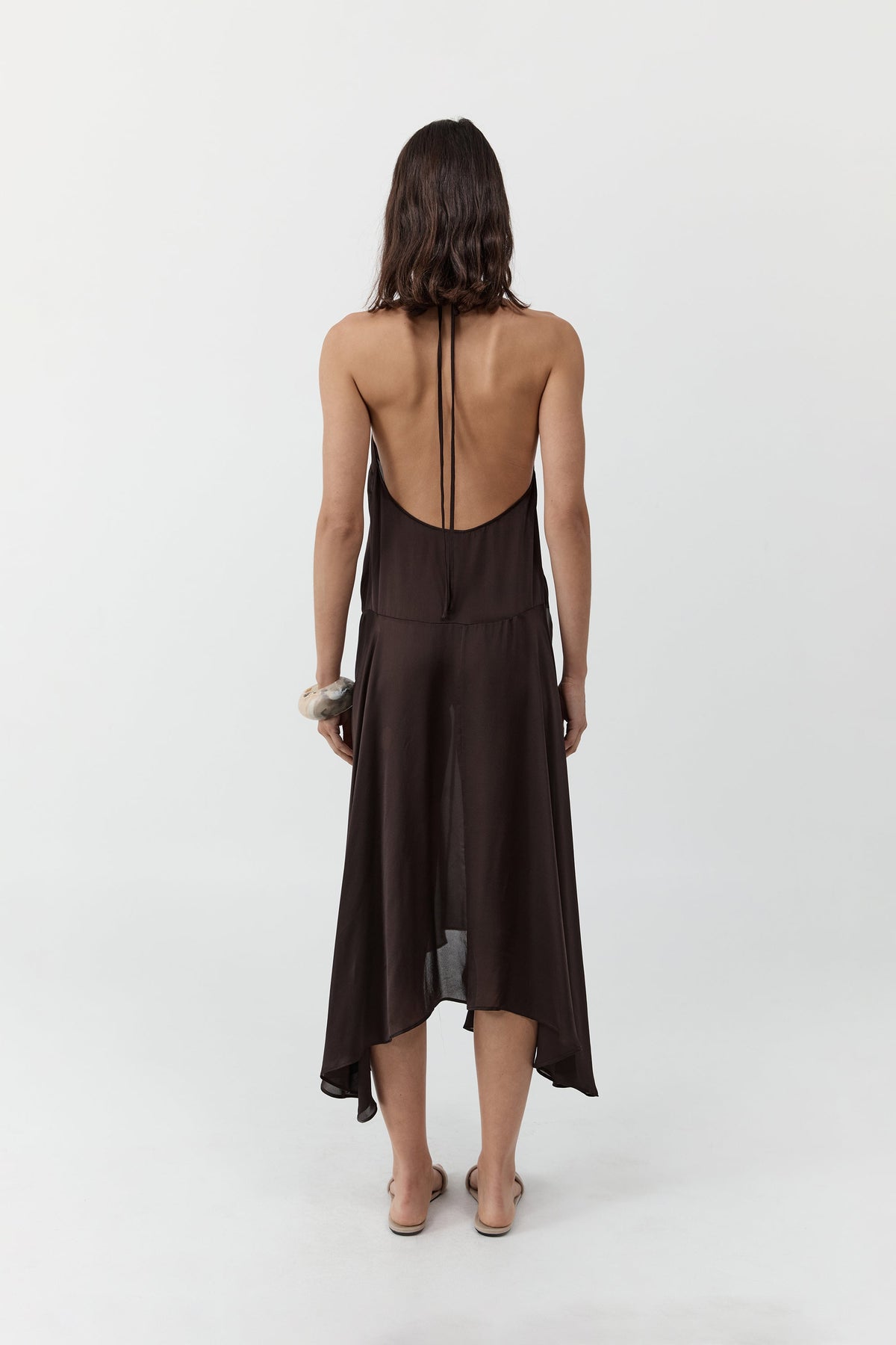 Silk Handkerchief Halter Dress - Bark