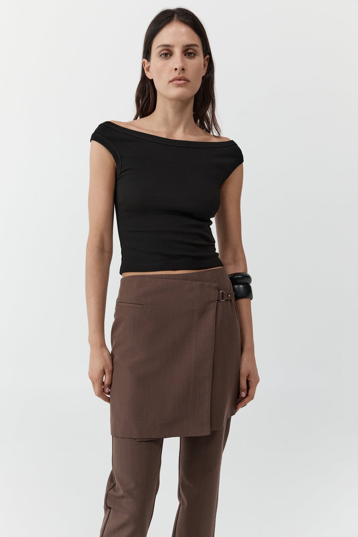 Silk Canvas Wrap Skirt - Mud