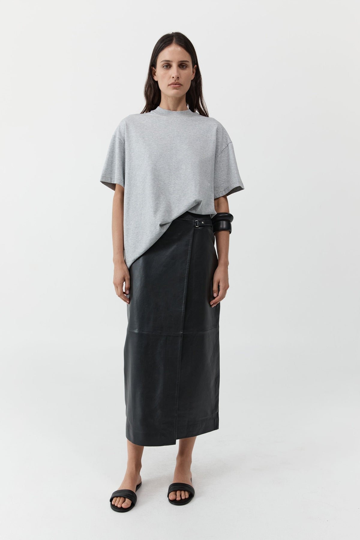 Leather Wrap Skirt - Black