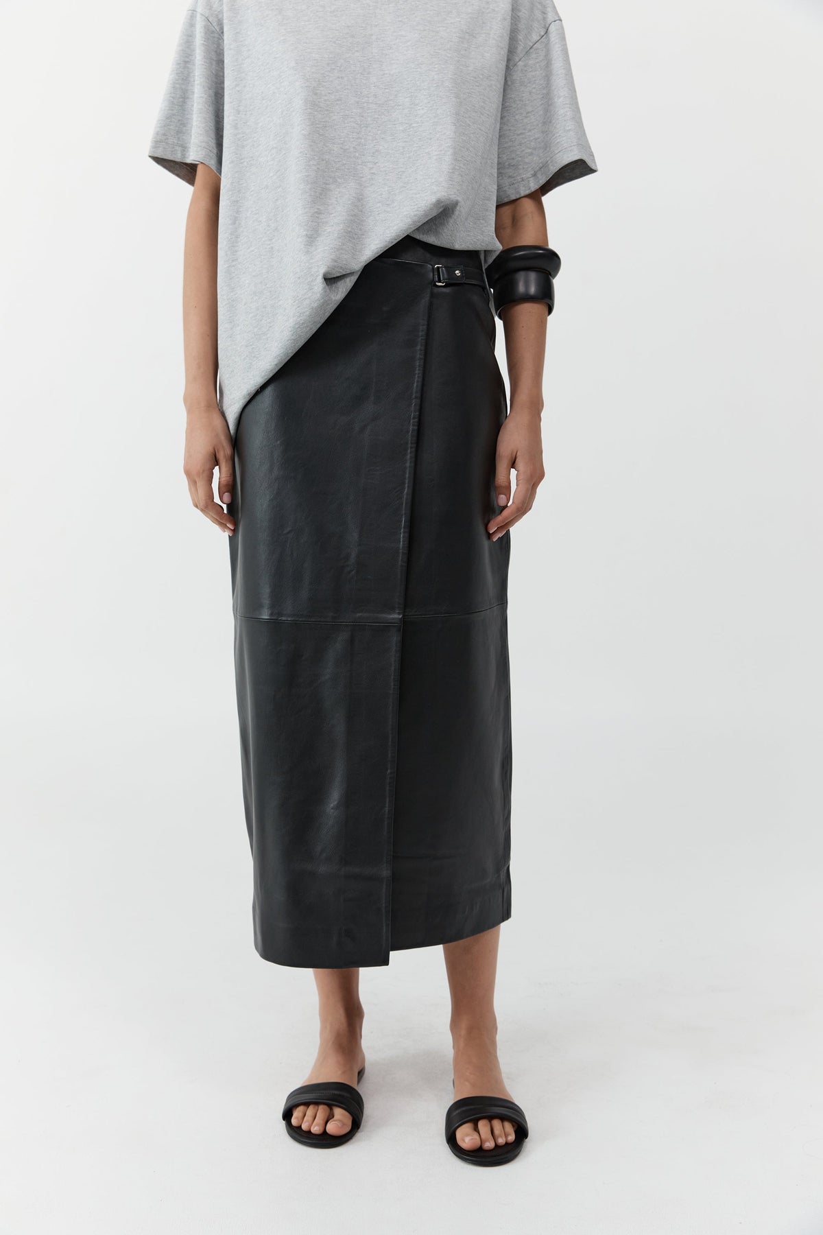 Leather Wrap Skirt - Black