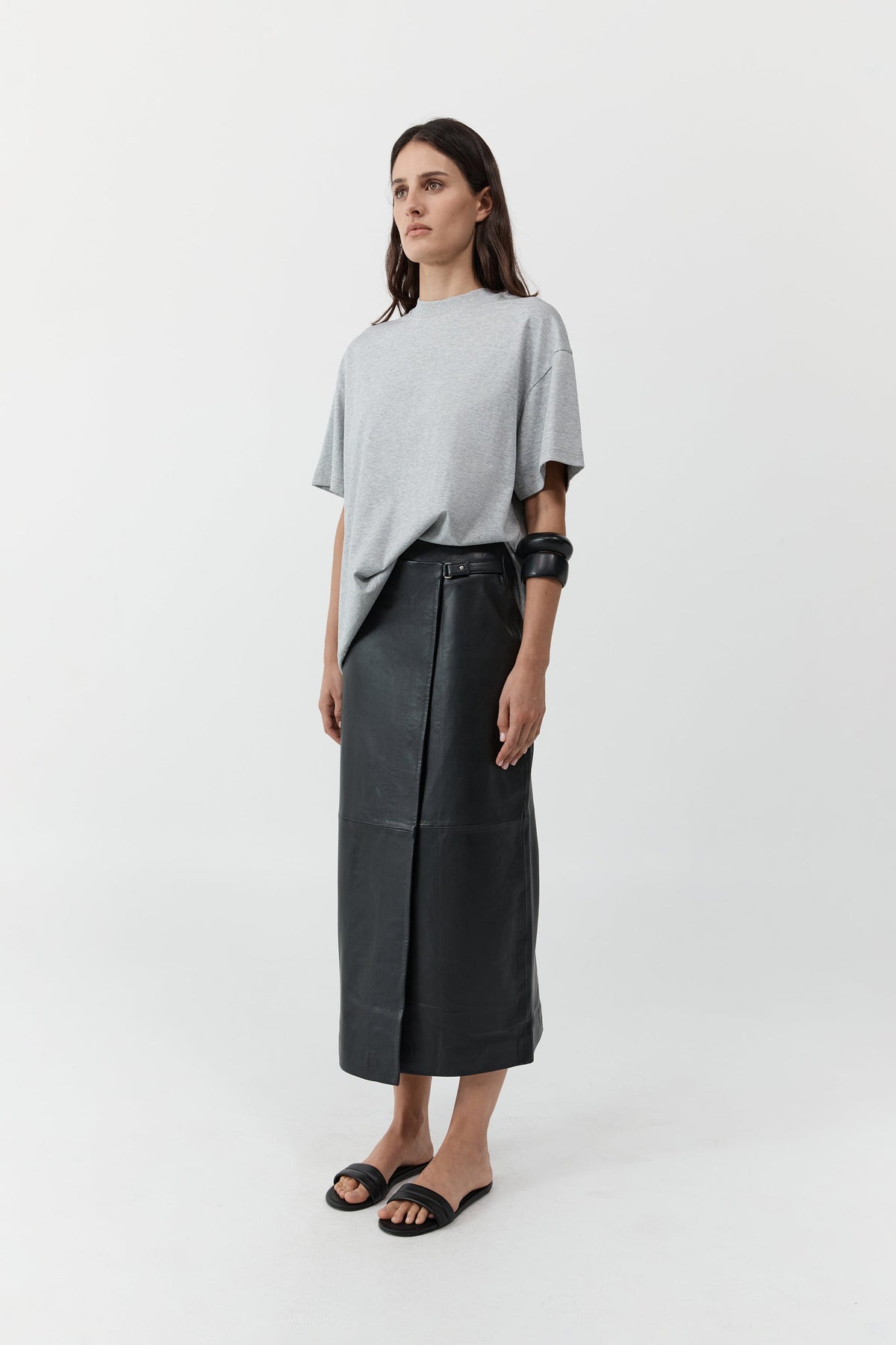 Leather Wrap Skirt - Black