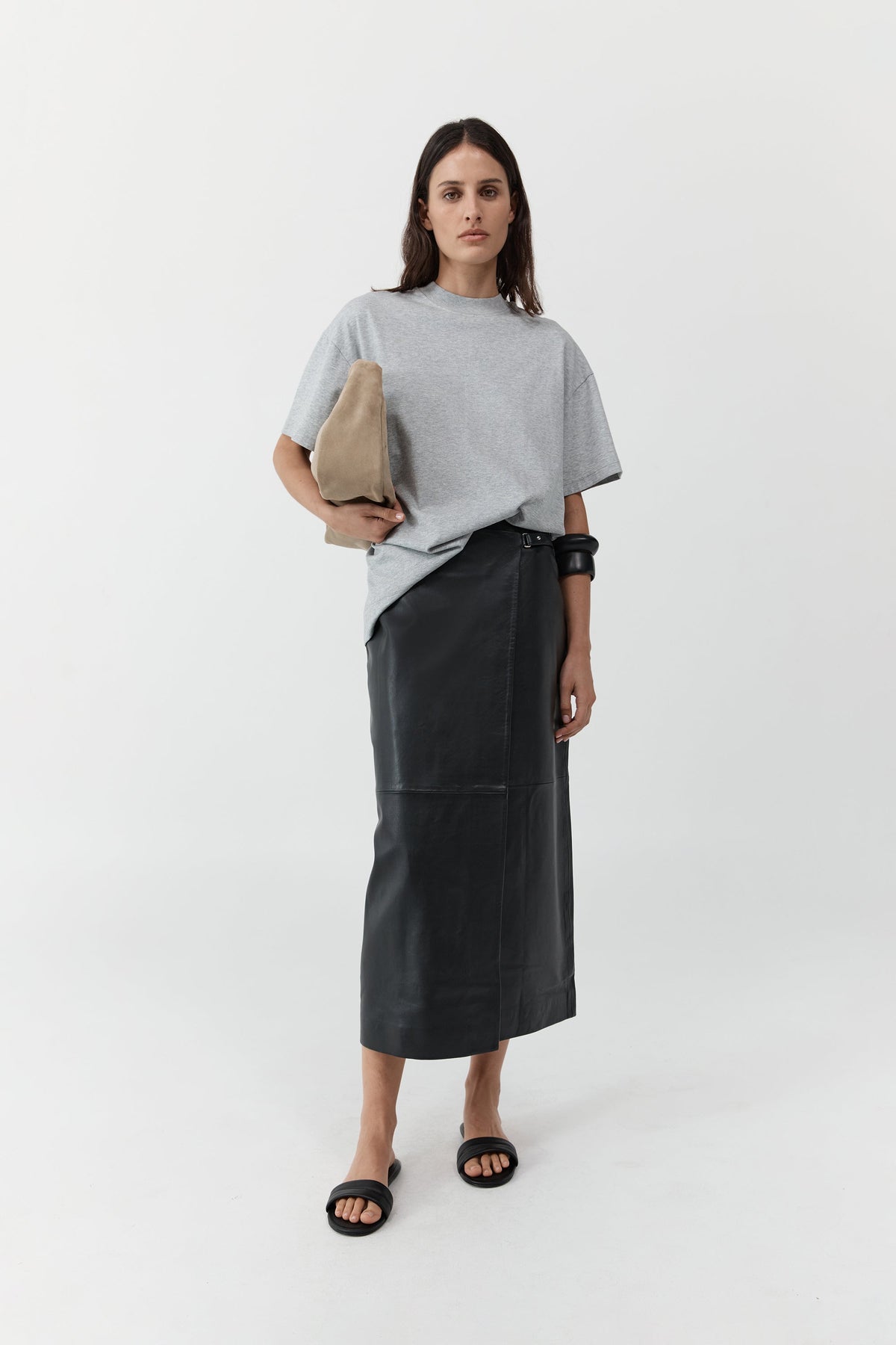 Leather Wrap Skirt - Black
