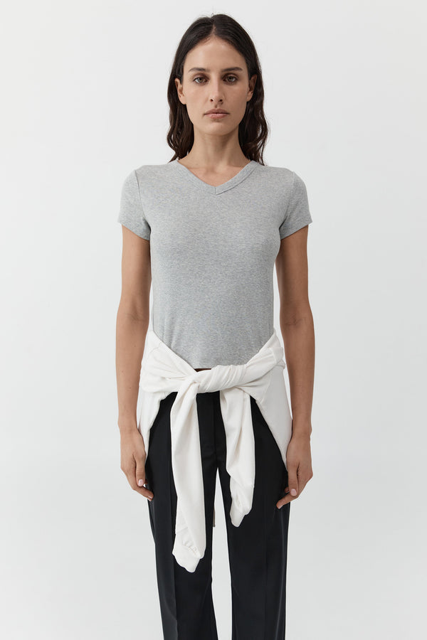 Organic Cotton V Neck Tee - Grey Marle