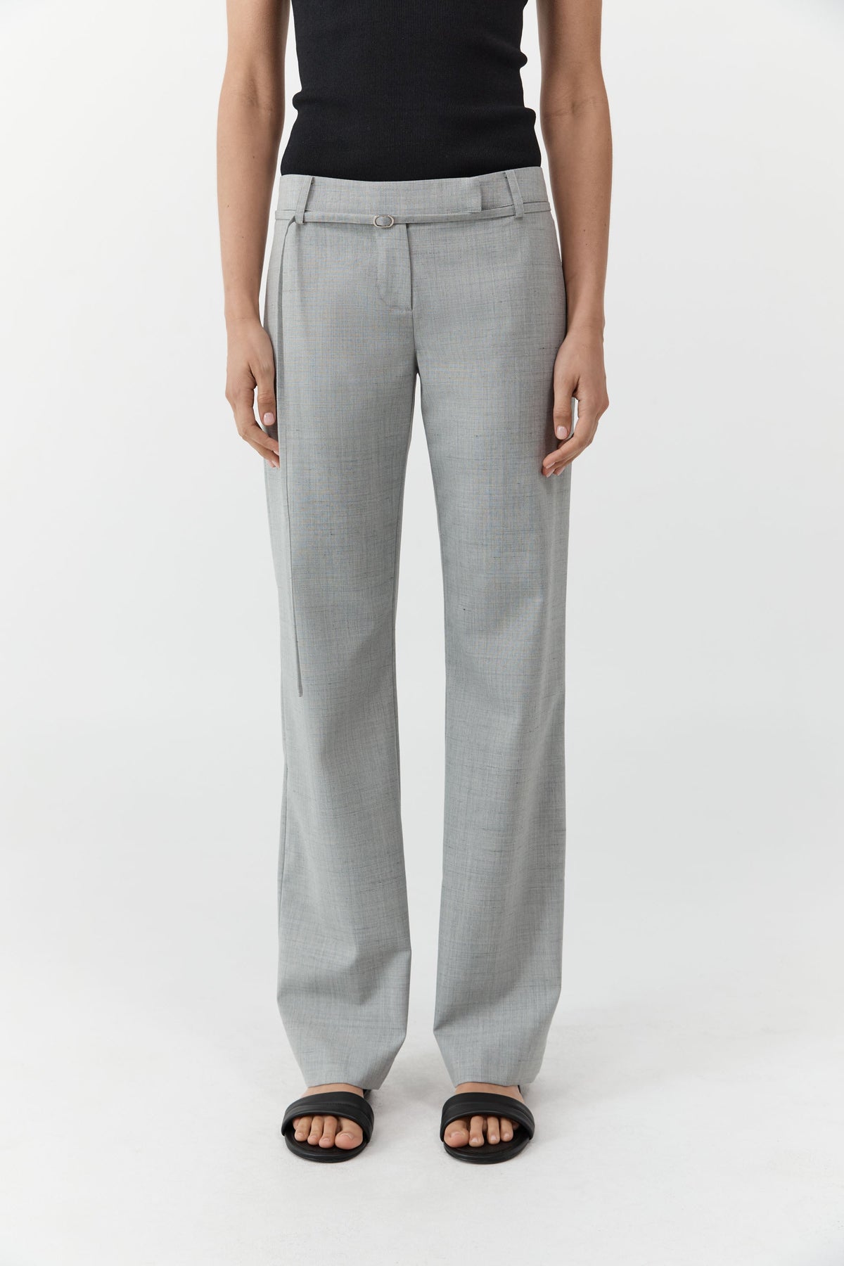 90s Belt Minimal Pants - Concrete