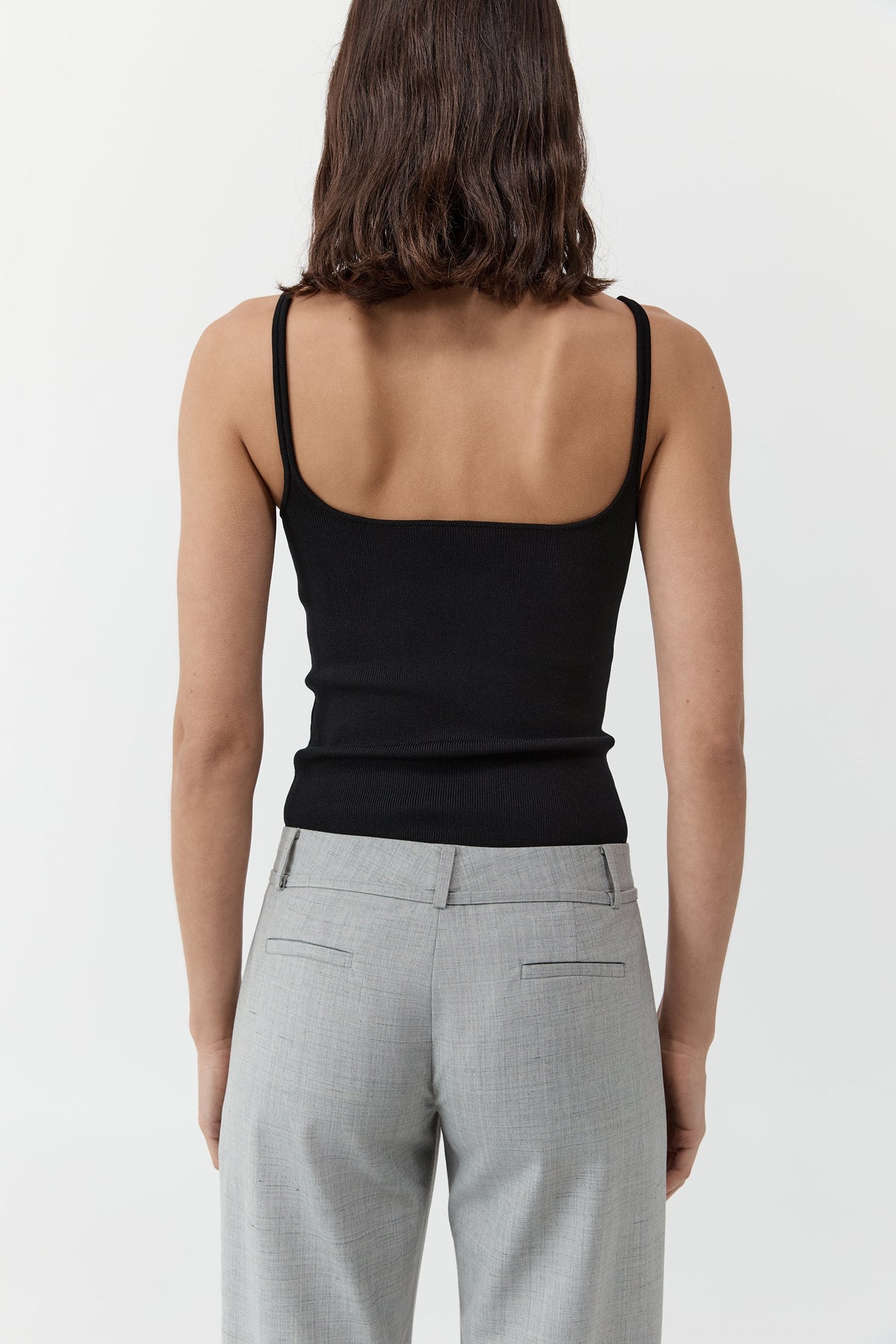 Slim Square Neck Knit Top - Black