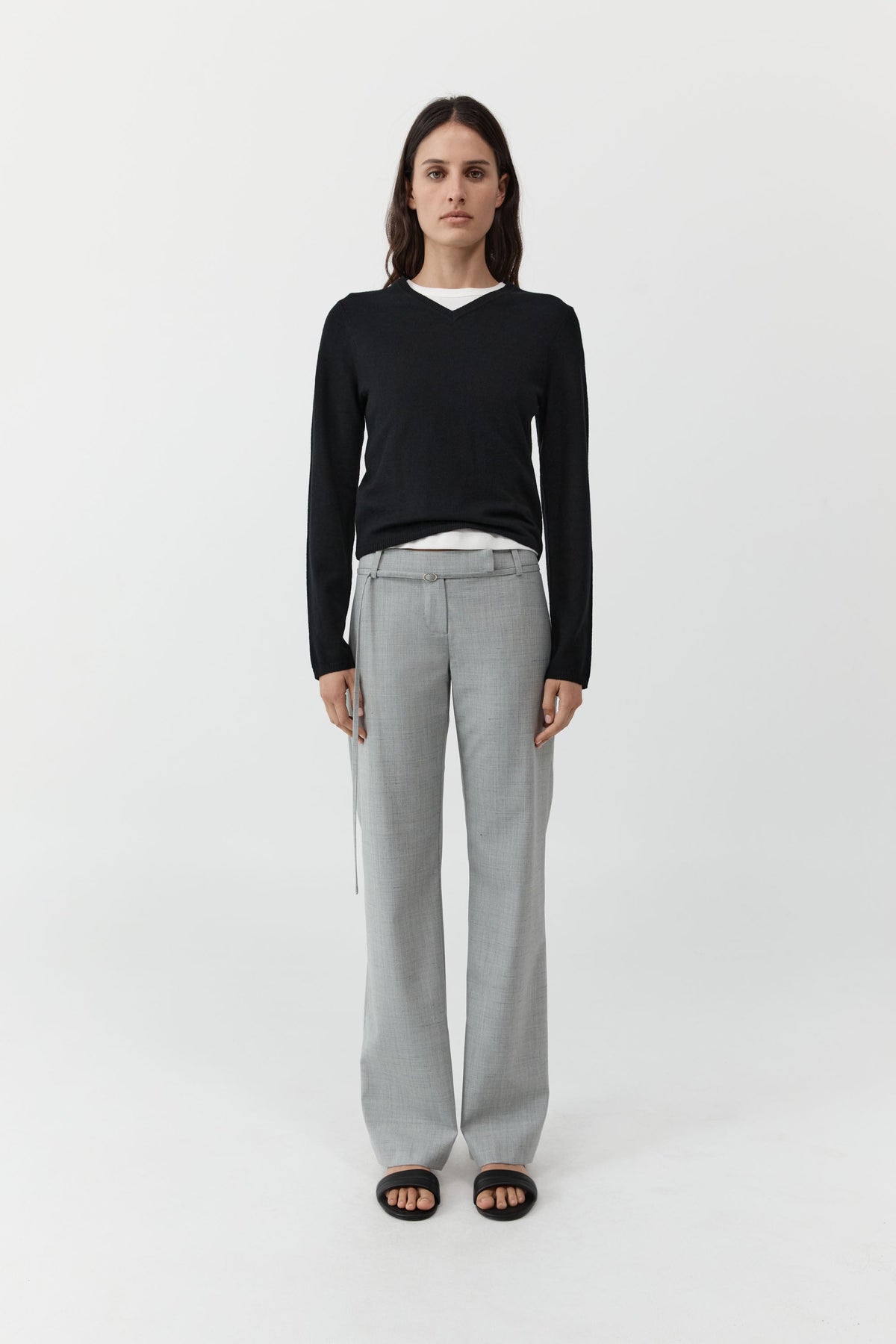 90s Belt Minimal Pants - Concrete