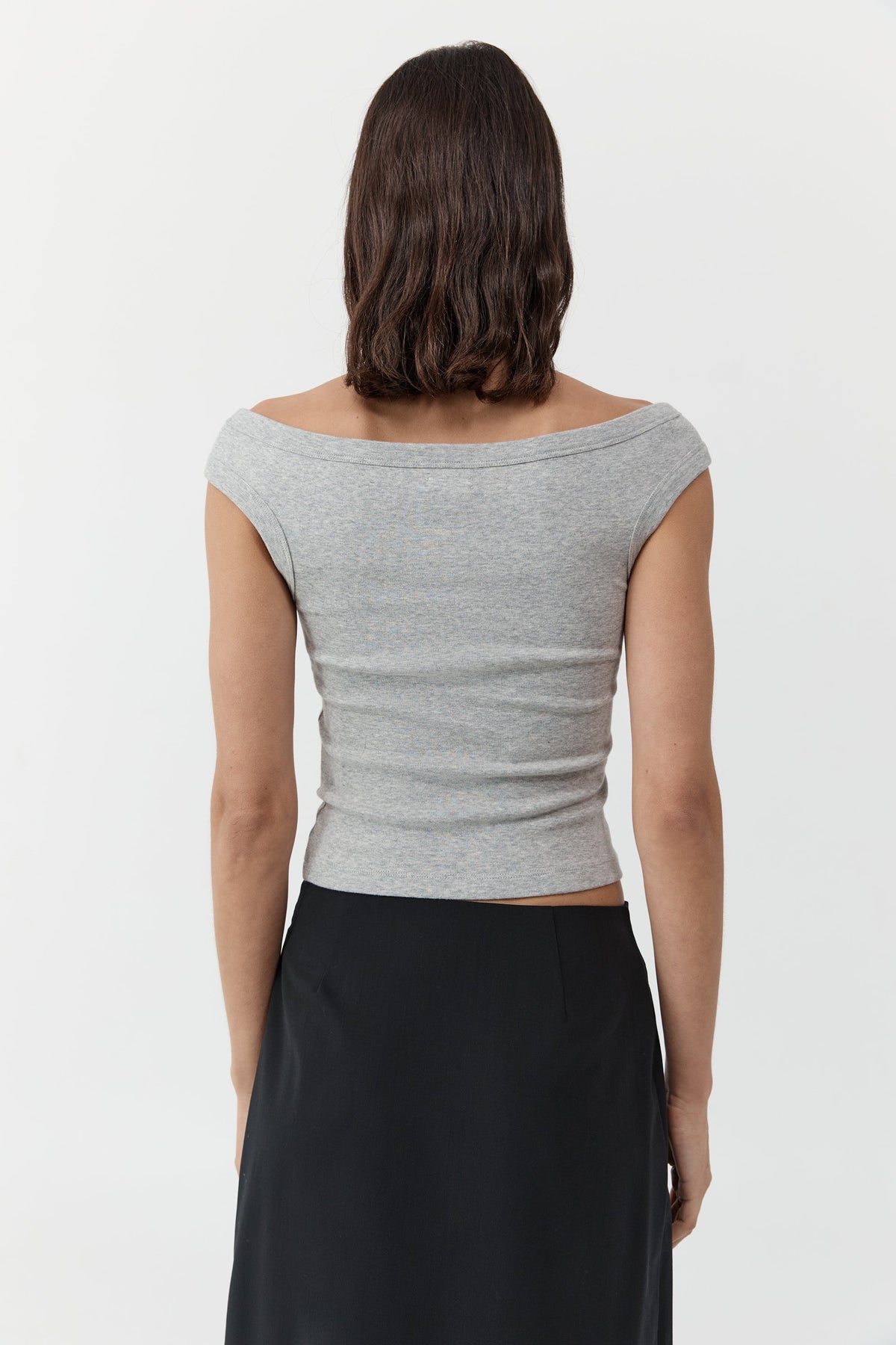 Organic Cotton Off Shoulder Top - Grey Marle
