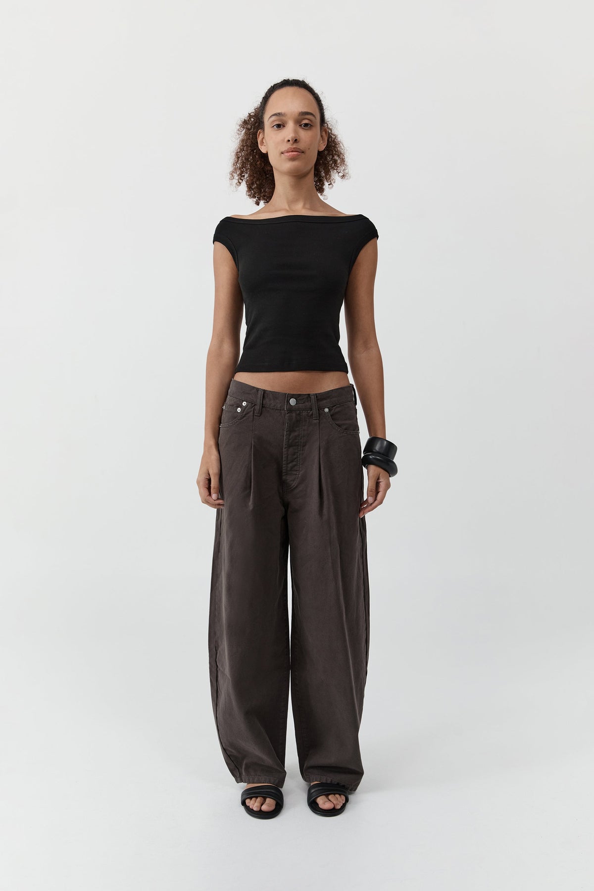 Canvas Mid Rise Barrel Jeans - Ash