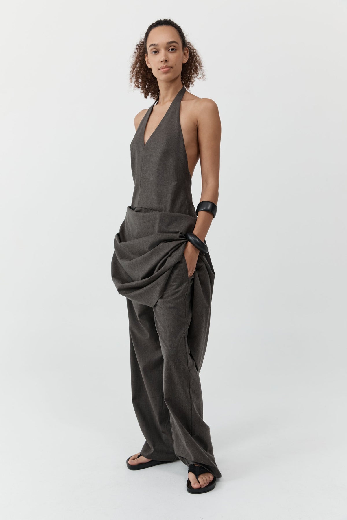 Wool Halter Plunge Dress - Mulch