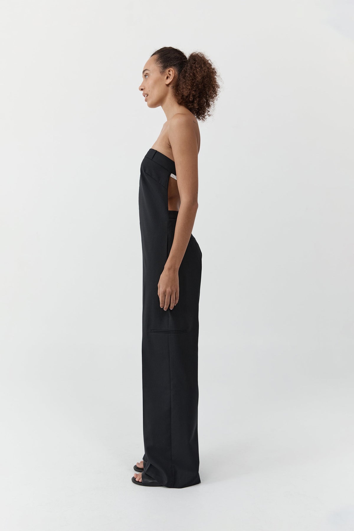 Wool Pinstripe Deconstructed Jumpsuit - Fine Pinstripe