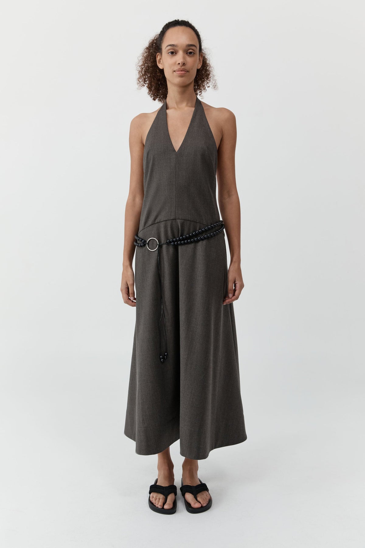 Wool Halter Plunge Dress - Mulch Wool Halter Plunge Dress - Mulch
