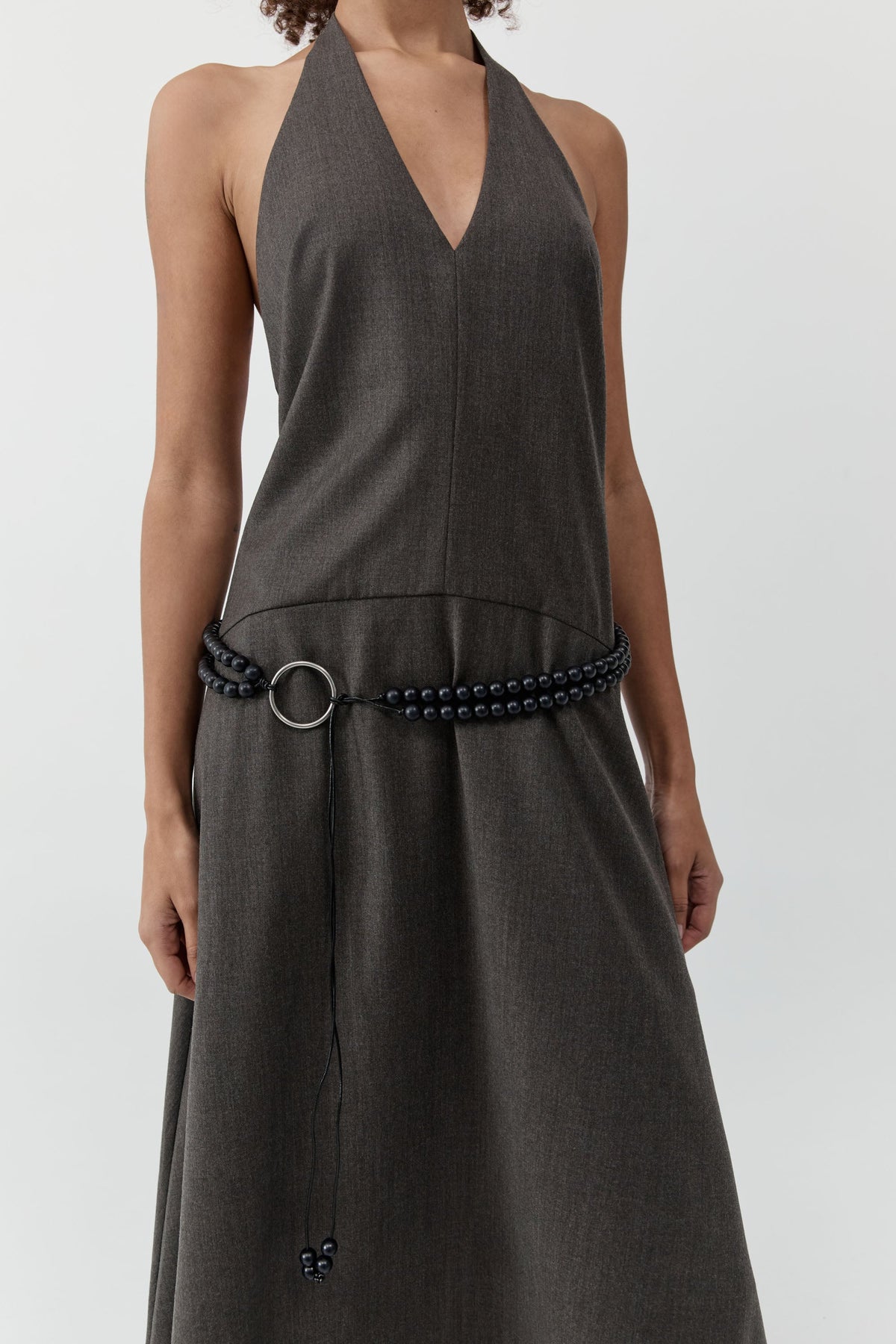 Wool Halter Plunge Dress - Mulch