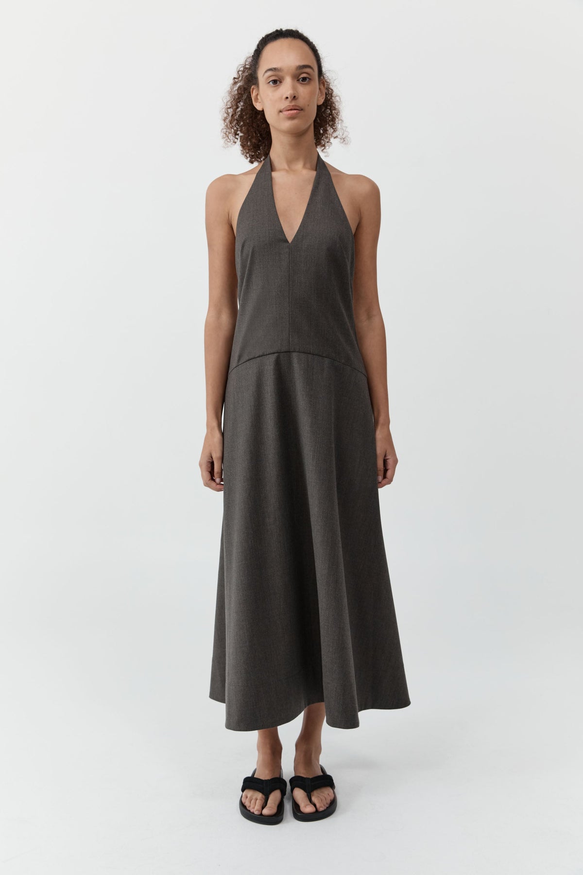Wool Halter Plunge Dress - Mulch